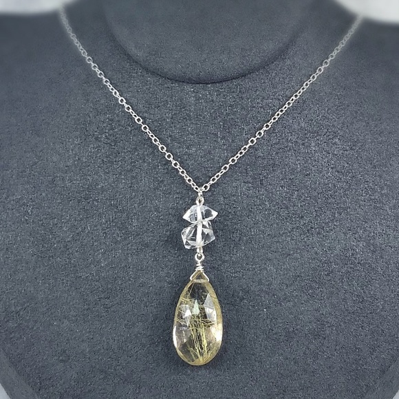 Handmade Jewelry - Golden Rutile Quartz & Herkimer Diamond Nacklace!